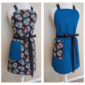 NWT Handmade Reversible Apron - sugar skulls and dots - One Size - OOAK
